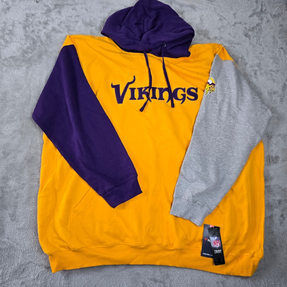 NFL Minnesota Vikings Fanatics Colorblock Hoodie Gold Purple Gray 5XL NWT
